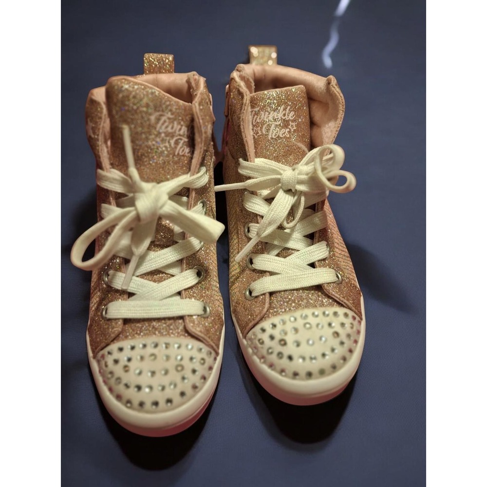 Skechers Twinkle Toes Sneakers Kids 13 Rose Gold EUC Light Up Glitter High Top